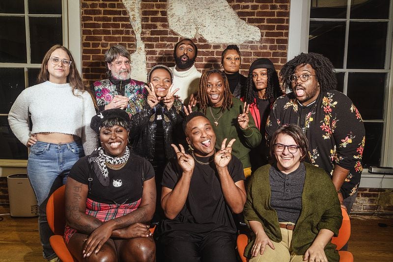 The Atlanta-based Southern Fried Queer Pride is composed of several volunteers and program coordinators aka chefs, like its co-founder Taylor Alxndr (bottom row, in the middle) and Maya Wiseman (third from the far left, second row). The organization's new community space, Clutch, is set to open in spring 2024. Credit: Aurie Singletary