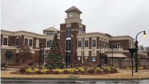 Snow fell at Lilburn City Hall and across Gwinnett County on Friday.