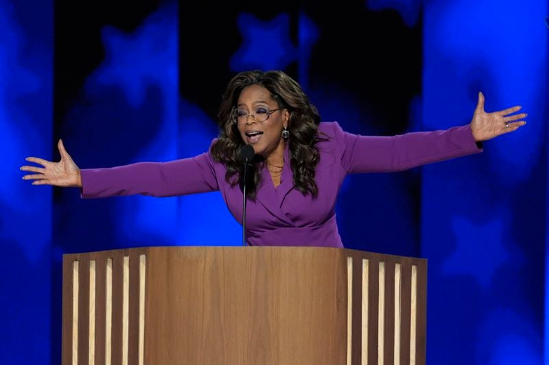 Oprah Winfrey speaks during the Democratic National Convention Wednesday, Aug. 21, 2024, in Chicago. (AP Photo/J. Scott Applewhite)