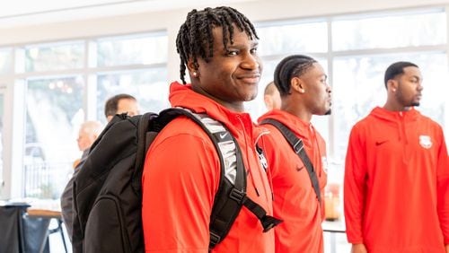 Georgia defensive back Kamari Lassiter arrives at a press conference Wednesday in advance of the Orange Bowl against Florida State.