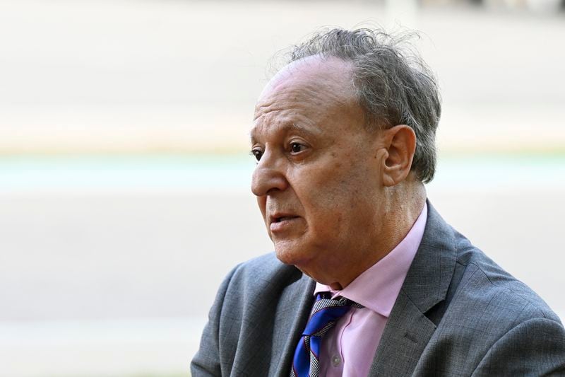 Bishara Bahbah, national chairman for Arab Americans for Trump, answers questions during an interview, Wednesday, Aug. 14, 2024, in Dearborn, Mich. (AP Photo/Jose Juarez)