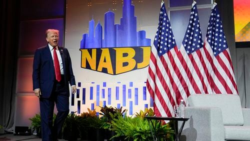 At the National Association of Black Journalists convention in Chicago, former President Donald Trump suggested that Vice President Kamala Harris “became” Black for political reasons. (AP Photo/Charles Rex Arbogast)