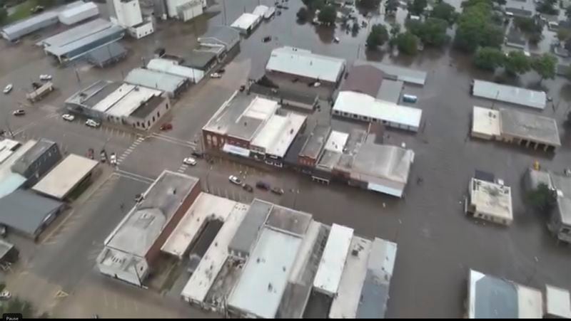 This image provided by Sioux County Sheriff shows City of Rock Valley, Iowa on Saturday, June 22, 2024. Gov. Kim Reynolds sent helicopters to the small town to evacuate people from flooded homes Saturday, the result of weeks of rain, while much of the United States longed for relief from yet another round of extraordinary heat.(Sioux County Sheriff via AP)