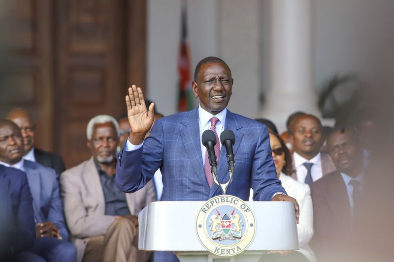 Kenyan President William Ruto gives an address at the State House in Nairobi, Kenya Wednesday, June 26, 2024. Kenyan President William Ruto said he won't sign into law a finance bill proposing new taxes a day after protesters stormed parliament and several people were shot dead. (AP Photo/Patrick Ngugi)