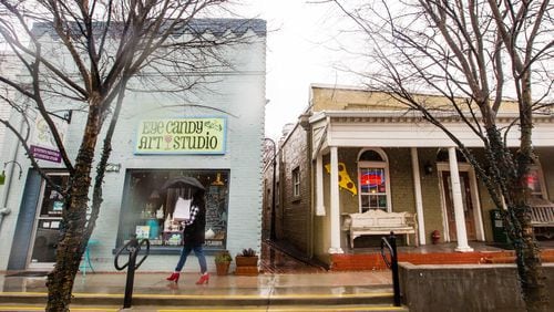 Downtown Duluth has dozens of shops, boutiques and restaurants along Main Street on Thursday, Feb 11, 2021.  City Hall is adjacent to an outdoor amphitheater and the community is biker and pedestrian friendly.  (Jenni Girtman for The Atlanta Journal-Constitution)