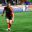 Brooks Lennon passes the ball for a goal attempt during the Atlanta United game against Columbus Crew at Mercedes Benz Stadium in Atlanta, GA on July 20, 2024. (Jamie Spaar for the Atlanta Journal Constitution)