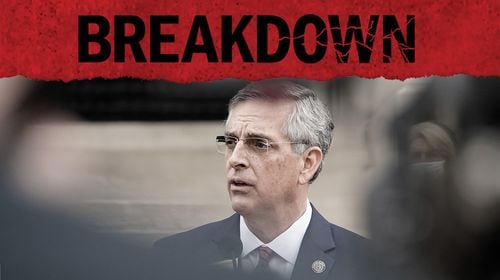 Georgia Secretary of State Brad Raffensperger received a call from President Trump on Jan. 2, 2021, when Trump told him to "find" him 11,800 votes to overturn the election results. The AJC's ninth season of the "Breakdown" podcast explores what happened next and whether a crime was committed during the call. (Brynn Anderson / AP)