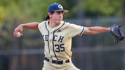 Georgia Tech pitcher Dawson Brown earned his first career win for the Yellow Jackets with one inning of scoreless relief Tuesday, April 20, 2021, against Georgia State. (Ben Ennis/Georgia Tech Athletics)