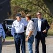 President Joe Biden greets farmer Buck Paulk (center) at his pecan farm in Ray City on Thursday, October 3, 2024, as the president surveys damage from Hurricane Helene. (Arvin Temkar / AJC)
