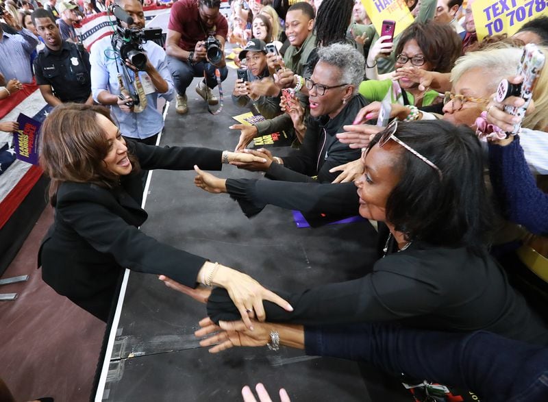 U.S. Senator Kamala D. Harris, D-California, works the crowd after her speech while holding a campaign rally at Morehouse College on Sunday, March 24, 2019, in Atlanta. Harris is one of the first presidential candidates to visit Georgia in the 2020 cycle.Curtis Compton/ccompton@ajc.com