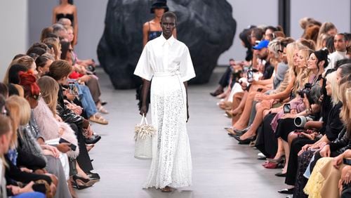 A model walks the runway during the Michael Kors Collection spring/summer 2025 fashion show as part of New York Fashion Week, Tuesday, Sept. 10, 2024, in New York. (AP Photo/Pamela Smith)