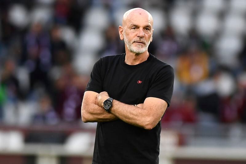 AC Milan's manager Stefano Pioli watches during the Serie A soccer match between Torino and AC Milan, Saturday, May 18, 2024, at the Olimpico Grande Torino Stadium in Turin, Italy. (Alberto Gandolfo/LaPresse via AP)