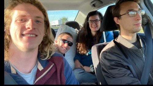 Georgia Tech student Hannah Tindall, second from the right, got a ride from her friends to Pennsylvania, where she is registered to vote, on Tuesday to cast her ballot. Her friend, Dan Kotten, is behind the wheel. PHOTO CONTRIBUTED.