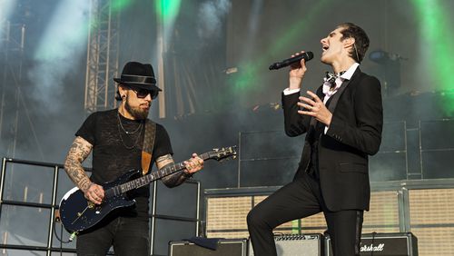 FILE - Dave Navarro, left, and Perry Farrell of Jane's Addiction peform during KAABOO 2017 at the Del Mar Racetrack and Fairgrounds on Saturday, Sept. 16, 2017, in San Diego, Calif. (Photo by Amy Harris/Invision/AP, File)