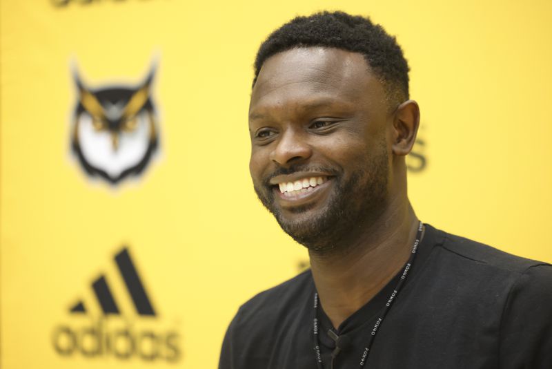 Kennesaw State University men’s basketball head coach Antoine Pettway speaks to members of the media at the Convocation Center on the Kennesaw State University campus, Tuesday, October 24, 2023, in Kennesaw, Ga. (Jason Getz / Jason.Getz@ajc.com)