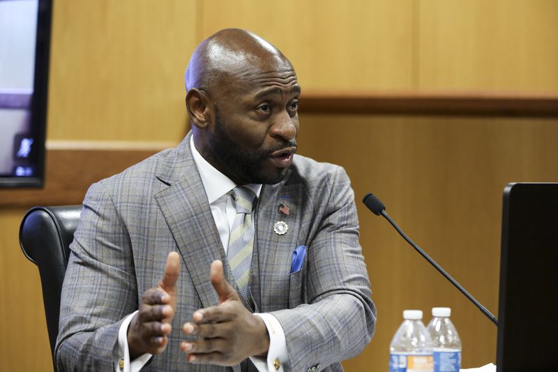 Fulton County Special Prosecutor Nathan Wade testifies during a hearing in the State of Georgia v. Donald John Trump case Thursday, February 15, 2024, at the Fulton County Courthouse in Atlanta.  (Alyssa Pointer/Pool/Getty Images/TNS)