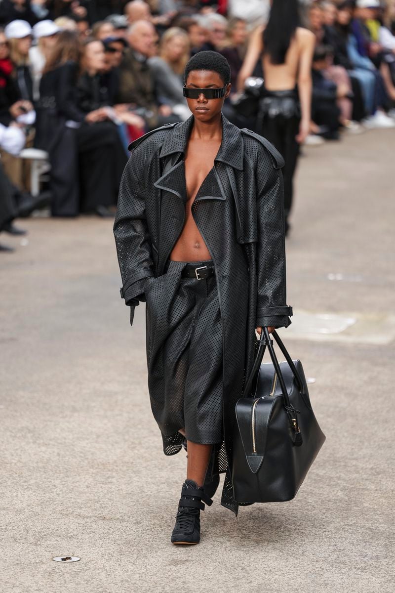 A model wears a creation as part of the Stella McCartney Spring/Summer 2025 collection presented Monday, Sept. 30, 2024 in Paris. (Photo by Scott A Garfitt/Invision/AP)