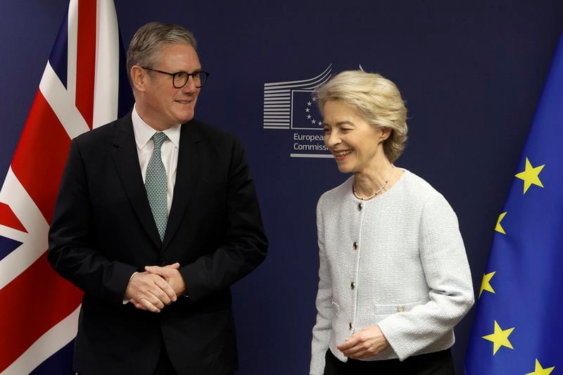 Britain's Prime Minister Keir Starmer meets European Commission President Ursula von der Leyen in Brussels, Wednesday, Oct. 2, 2024.(AP Photo/Omar Havana)