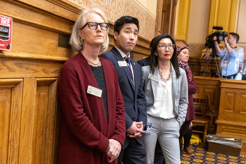 State Reps. Karla Drenner (left), D-Avondale Estates, is celebrating her birthday today. She is pictured with state Reps. Sam Park, D-Lawrenceville and Michelle Au, D-Johns Creek.