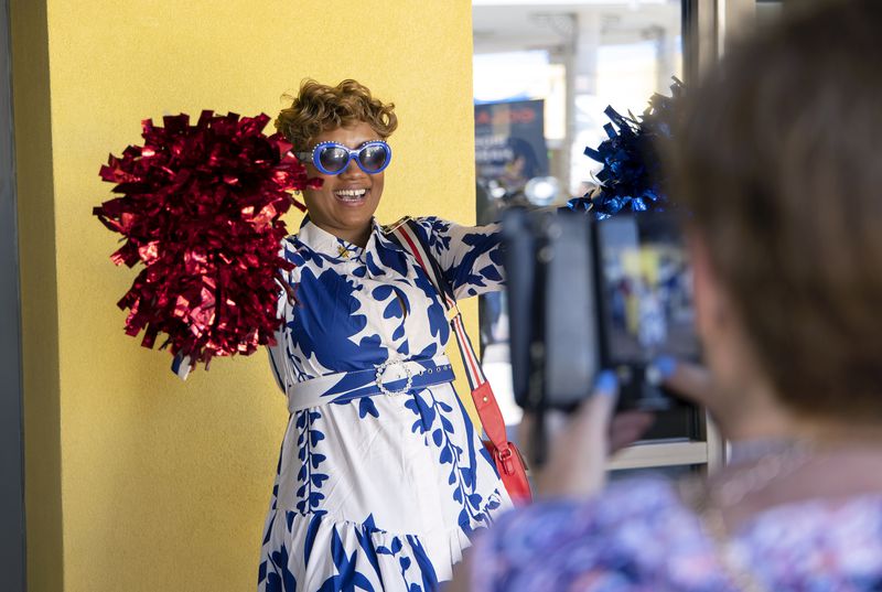 Leslie S. West is photographed by Deanna Waters before Vice President Kamala Harris speaks at a post Presidential debate campaign rally, Friday, June 28, 2024, in Las Vegas. (AP Photo/Ronda Churchill)