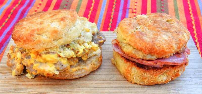 Bomb Biscuits has a sausage egg and cheese biscuit that is gluten-free, as well as the traditional ham biscuit. Chris Hunt for The Atlanta Journal-Constitution 