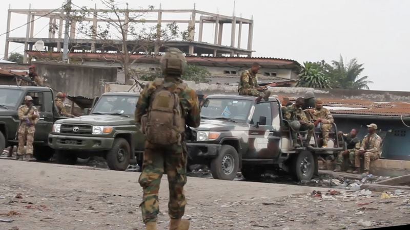 This image made from video shows state security forces outside Makala prison in Kinshasa, Democratic Republic of the Congo, following an attempted jailbreak in Congo's main prison on Monday Sept. 2, 2024. (AP Photo)