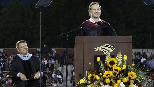 Joe Gebbia, a Brookwood High School alumnus and co-founder of Airbnb, was the keynote speaker at his alma mater's 2022 commencement ceremony. He gave each graduate 22 shares of Airbnb stock. (Courtesy of Gwinnett County Public Schools)