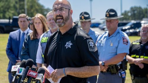 Barrow Sheriff Jud Smith. Four people were killed and nine others were taken to various hospitals after a shooting at Apalachee High School in Barrow County, the GBI said Wednesday afternoon, Sept. 4, 2024. One person was in custody, the state agency confirmed. (John Spink/AJC)