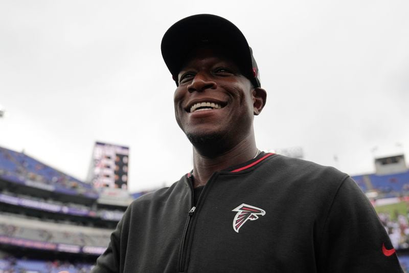 Atlanta Falcons head coach Raheem Morris leaves the field after a preseason NFL football game against the Baltimore Ravens on Saturday, Aug. 17, 2024, in Baltimore. (AP Photo/Stephanie Scarbrough)