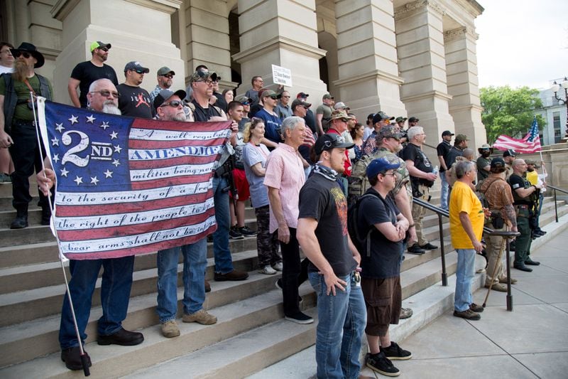 About 80 people showed up for a gun rights rally at the Georgia Capitol in 2018. (STEVE SCHAEFER / SPECIAL TO THE AJC)
