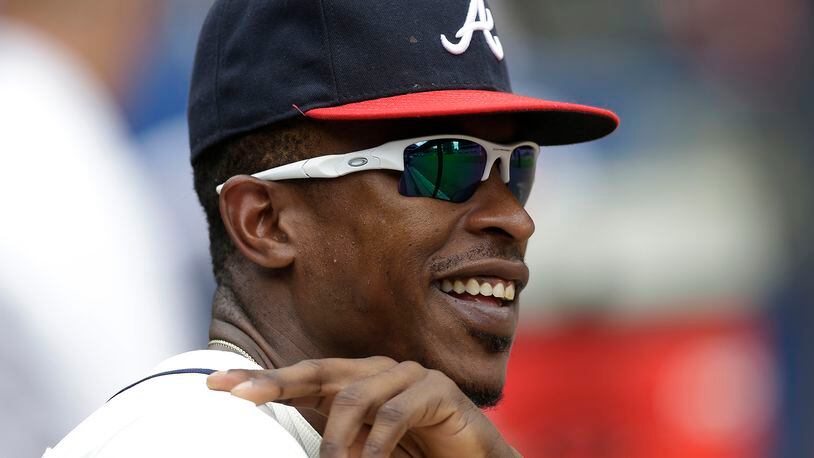 This is a 2013 photo of B.J. Upton of the Atlanta Braves baseball