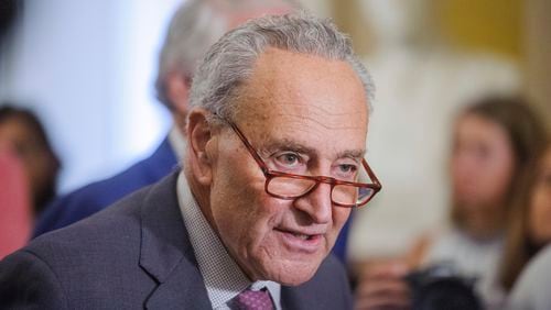 FILE - Senate Majority Leader Chuck Schumer, D-N.Y., offers remarks following the Senate Democrats policy luncheon at the U.S. Capitol, July 30, 2024, in Washington. Schumer is daring Republicans to vote against a bipartisan tax cut package aimed at expanding the child tax credit for million of families and restoring some business tax breaks. (AP Photo/Rod Lamkey, Jr., File)