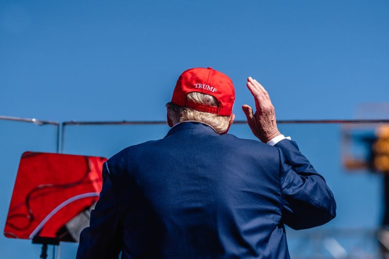 
                        Former President Donald Trump, the Republican presidential nominee, addresses supporters at the Central Wisconsin Airport, in Mosinee, Wis., on Saturday, Sept. 7, 2024. Trump and Vice President Kamala Harris face off in their first and possibly only debate Tuesday night, one likely area of contention will be their mutual accusations of flip-flopping, a perennial tactic to portray an opponent as lacking principle. (Jamie Kelter Davis/The New York Times)
                      