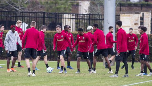 01/13/2019 -- Marietta, Georgia -- Members of the Atlanta United soccer team practice at their training facility at the Children's Healthcare of Atlanta Training Ground, Monday, January 13, 2020. (ALYSSA POINTER/ALYSSA.POINTER@AJC.COM)