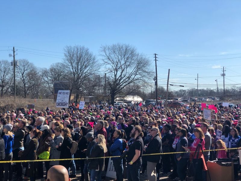 Thousands rallied at the Power to the Polls event in Atlanta on Jan. 20, 2018. AJC/Greg Bluestein