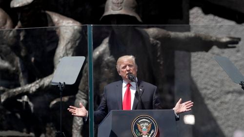 U.S. President Donald Trump delivers a speech in Krasinski Square, in Warsaw, Poland, on Thursday. AP/Petr David Josek