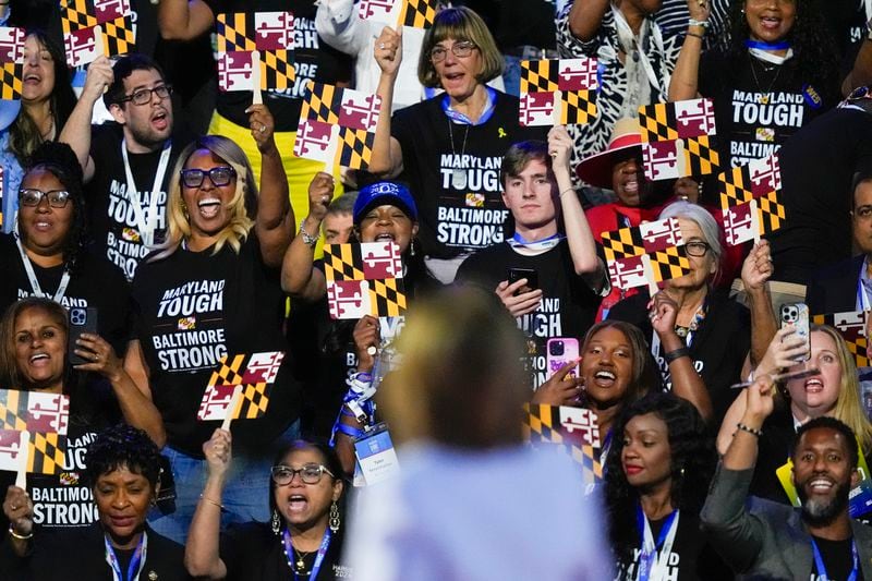 Rep. Nancy Pelosi, D-CA, speaks during the Democratic National Convention Wednesday, Aug. 21, 2024, in Chicago. (AP Photo/Charles Rex Arbogast)