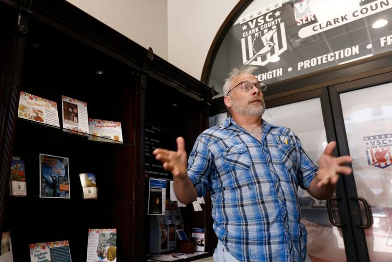 Springfield resident Chris Hazel talks to a reporter in Springfield, Ohio, Wednesday, Sept. 11, 2024. (AP Photo/Paul Vernon)