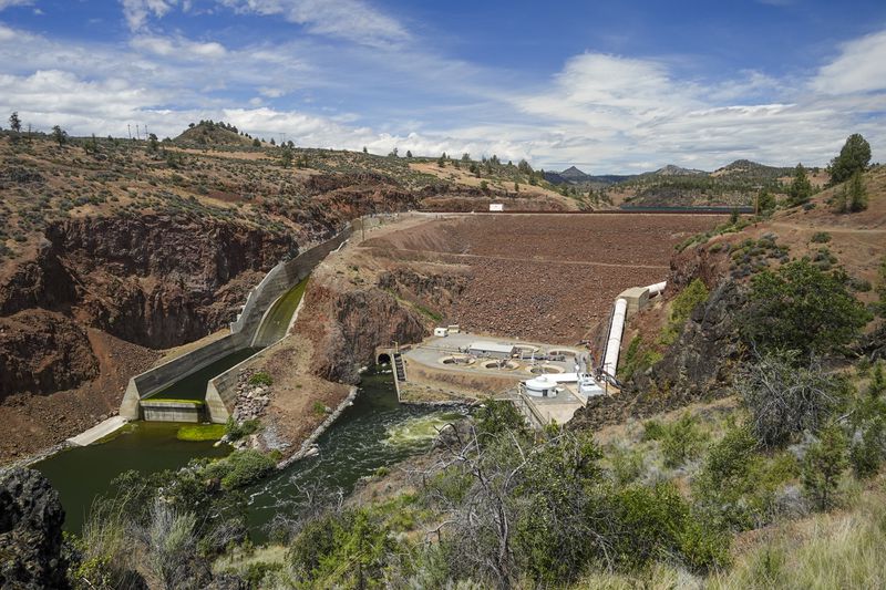 In this 2023 image provided by Swiftwater Films shows the Iron Gate Dam near Hornbrook, Calif. (Swiftwater Films via AP)