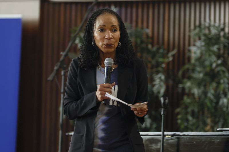 Spelman College president Dr. Helene Gayle speaks to  students and faculty at Sisters Chapel on Friday, September 23, 2022 at Spelman College. (Natrice Miller/natrice.miller@ajc.com)  
