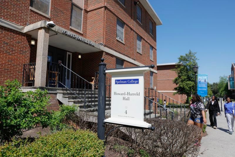 Views of Howard-Harreld Hall, one of two dorms on the campus of Spelman College, that have been proposed to be razed in the coming years. April 19, 2023.  (Natrice Miller/natrice.miller@ajc.com)