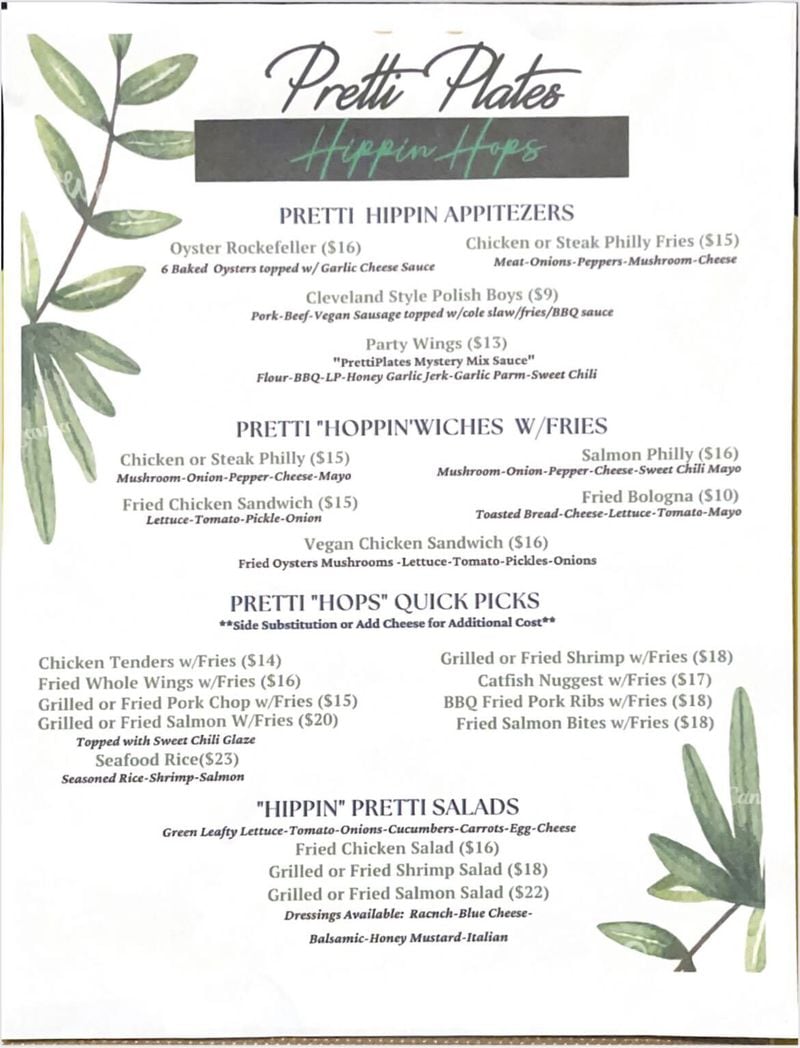 The food menu for the Hippin Hops location in Stone Mountain.