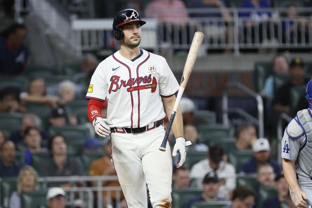 Atlanta Braves first base Matt Olson reacts after he struck out during the fifth inning against the Los Angeles Dodgers at Truist Park on Sunday, Sept. 15, 2024, in Atlanta. 
(Miguel Martinez/ AJC)