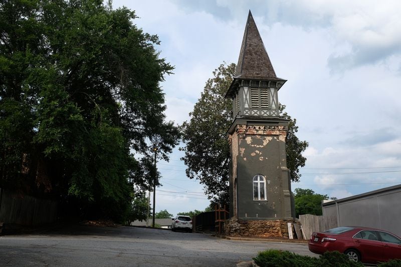 The St. Mary's steeple still stands at the site where an abandoned St. Mary's Episcopal Church hosted R.E.M.'s first show in 1980 in Athens. The church was torn down for condo's in the 1990s but the steeple was renovated and preserved.