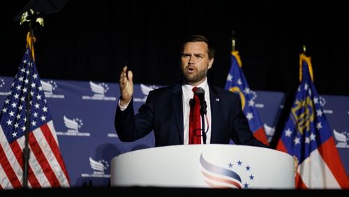 Republican vice presidential nominee Sen. JD Vance, R-Ohio, speaks on Monday, September 16, 2024, during Georgia Faith & Freedom Coalition’s annual dinner at Cobb Galleria Centre in Atlanta.
(Miguel Martinez / AJC)