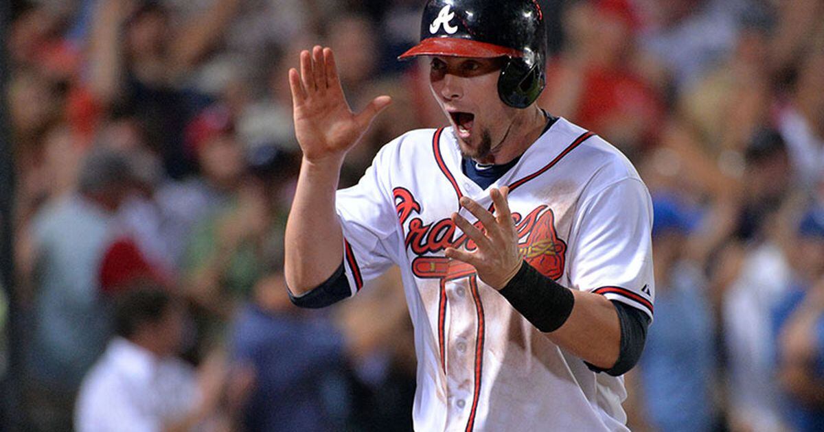 Atlanta Braves Martin Prado heads for home after hitting a homerun