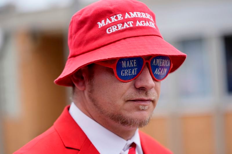 William Matthews, of Lycoming County, Pa., is pictured before a campaign event for Republican presidential nominee former President Donald Trump, Friday, Aug. 30, 2024, in Johnstown, Pa. (AP Photo/Alex Brandon)