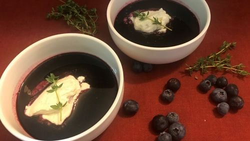 Blueberry Soup pairs the berry with thyme and lemon. A dollop of vanilla-enhanced whipped cream provides airy texture and elegant contrast to the dessert. LIGAYA FIGUERAS / LFIGUERAS@AJC.COM