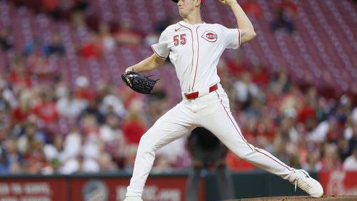 Cincinnati Reds starting pitcher Brandon Williamson throws against the Atlanta Braves during the first inning of a baseball game, Tuesday, Sept. 17, 2024, in Cincinnati. (AP Photo/Jay LaPrete)