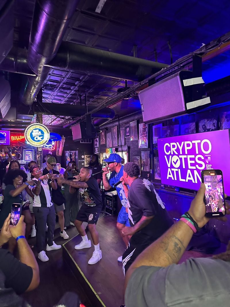 Rappers Bow Wow and Dem Franchize Boyz perform at the Crypto Votes Atlanta event on Wednesday, June 26, 2024, in Atlanta.